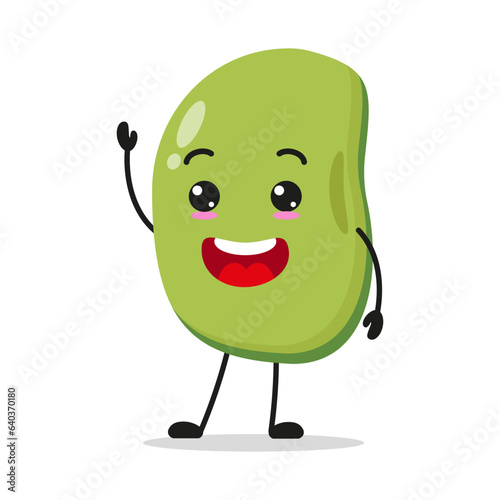 Cute happy mung bean character. Smiling and greet bean cartoon emoticon in flat style. mung bean emoji vector illustration