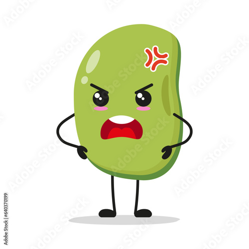 Cute angry mung bean character. Funny mad bean cartoon emoticon in flat style. mung bean emoji vector illustration