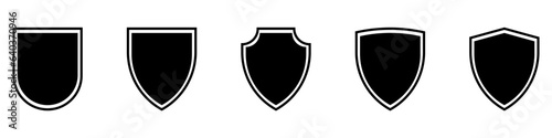Shields set. Collection of security shield icons with contours and linear signs.