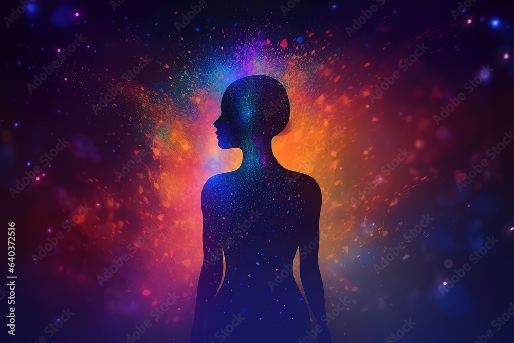 universe meta human goddess spirit silhouette on galaxy space background. Generative AI