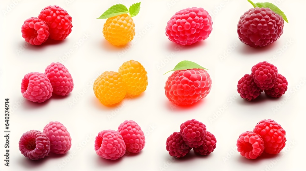 Raspberries isolated icons illustrations set Raspberries isolated icons illustrations set