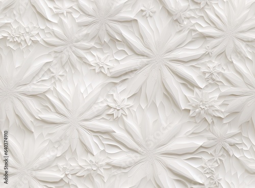 A delicately embossed snowflake pattern graces the surface of white paper, adding an exquisite touch to its texture and structure. This elegant design captures the intricate beauty