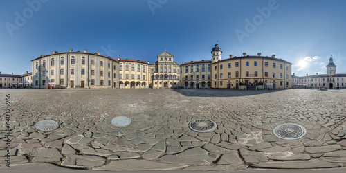 seamless spherical hdri 360 panorama overlooking restoration of the historic castle or palace with columns and gate  in equirectangular projection photo