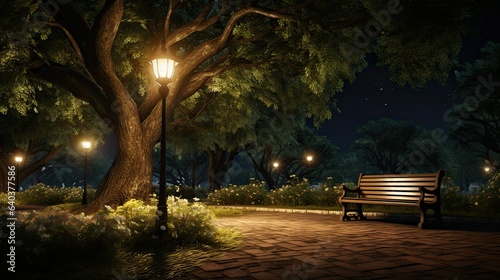 a beautiful place in night under a tree lamp