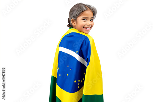 Man Celebrates the Brazil Independence wrapped in the brazil flag isolated