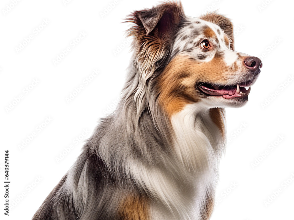 Australian Shepherd Gazing Upward, No Background