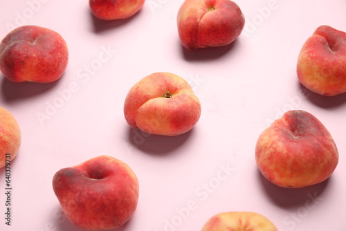 Sweet fig peaches on pink background