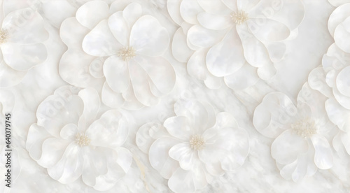 Fotografija Elegant floral background with beautiful white flower pattern, luxury marble texture