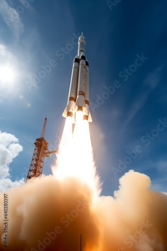  Dramatic Launch of a Space Rocket from a Spaceport. A Mouse's View of an Intrepid Journey to Mars, Sparking Imagination in Space Travel and Exploration photo