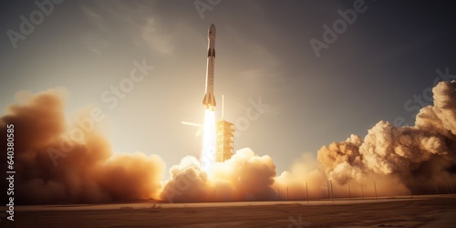  Dramatic Launch of a Space Rocket from a Spaceport. A Mouse's View of an Intrepid Journey to Mars, Sparking Imagination in Space Travel and Exploration photo