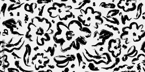 Floral pattern, careless strokes of paint. Vector seamless pattern