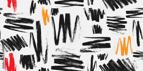 Chaotic careless strokes of paint, strokes. Vector seamless pattern