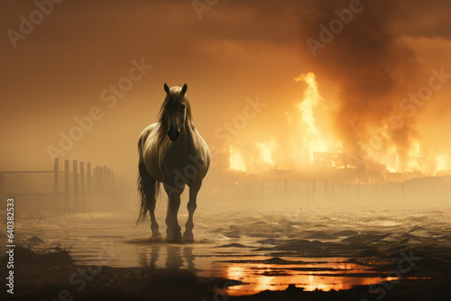 White horse standing on fire background © GraphiteCat