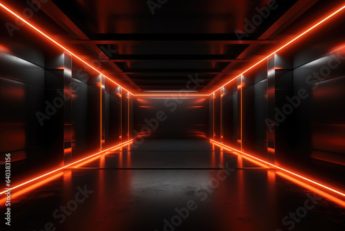 Empty dark room with orange led lights