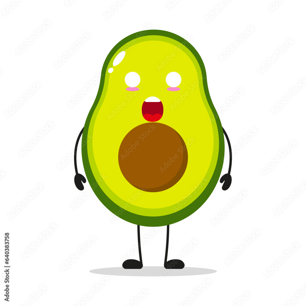 Cute shocked avocado character. Funny fruit cartoon emoticon in flat