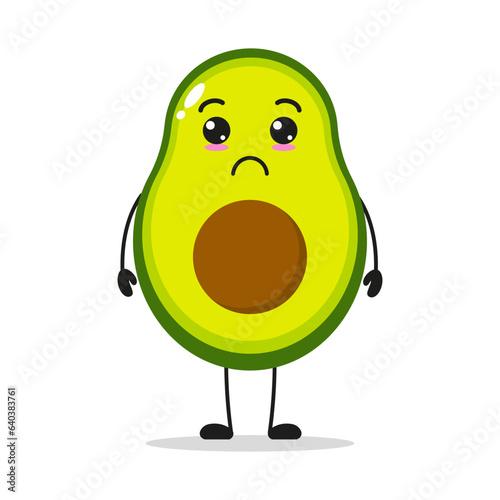Cute sad avocado character. Funny unhappy fruit cartoon emoticon in flat style. avocado emoji vector illustration