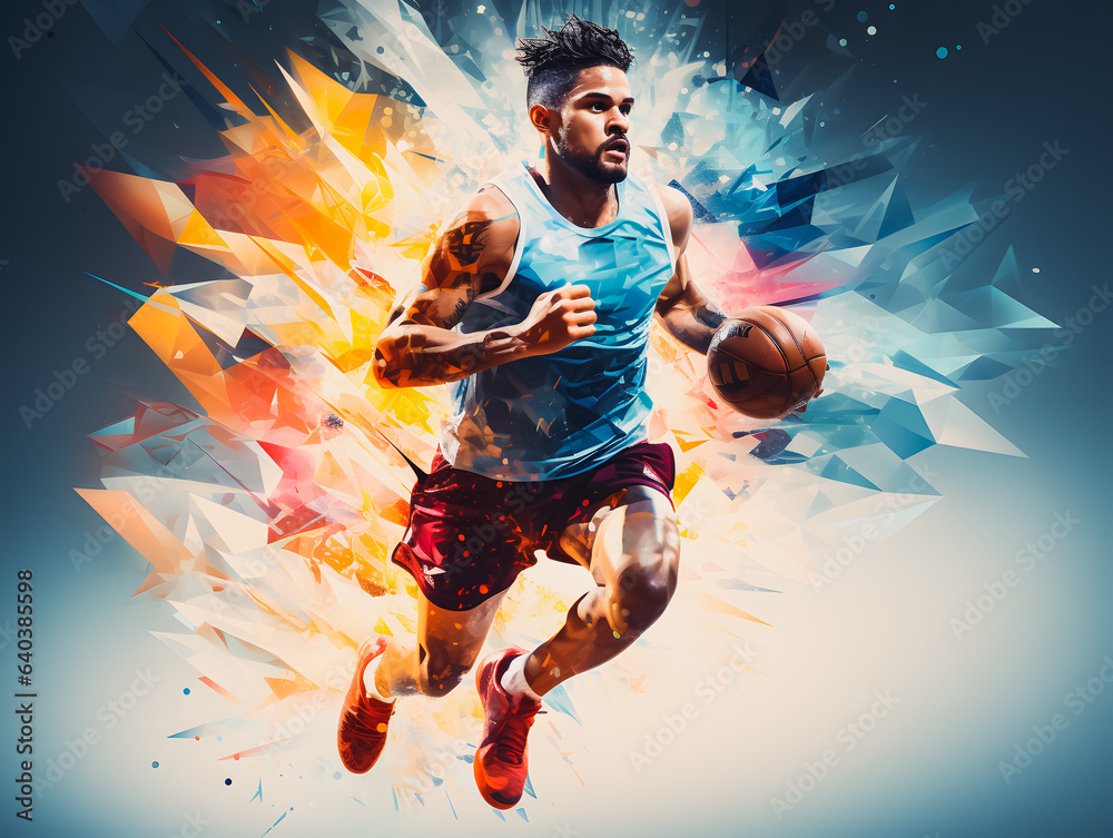 Basketball Player Running With The Ball Colorful Illustration   1000 F 640385598 HPIwL6l89mEkrCNdCLFPVJjT4KxsR3v4 