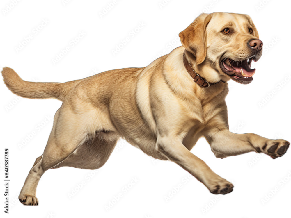 Labrador Retriever Playing Fetch, No Background