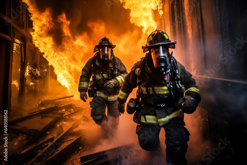 Photo of firefighters bravely battling through a raging fire