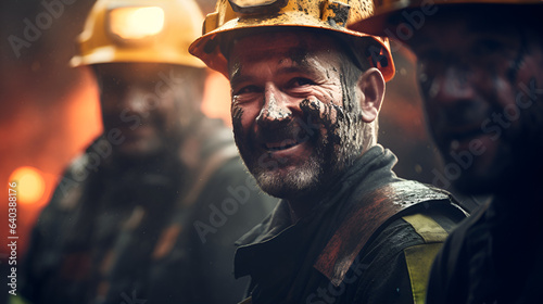 Portrait of Some Men in Helmets Smiling