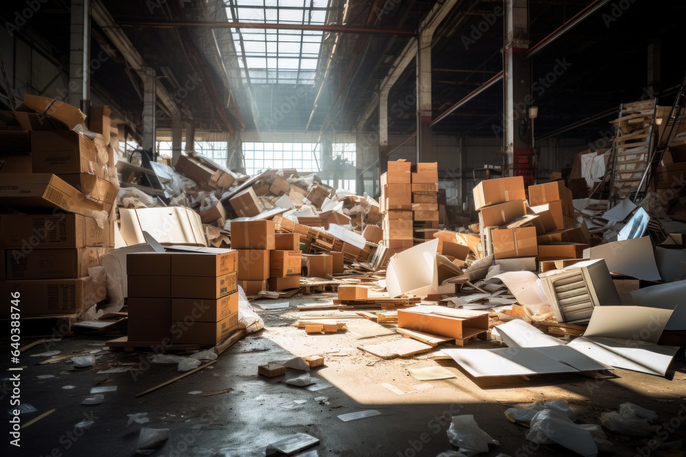 Photo of a large stack of boxes in a warehouse Photo of a large stack of boxes in a warehouse