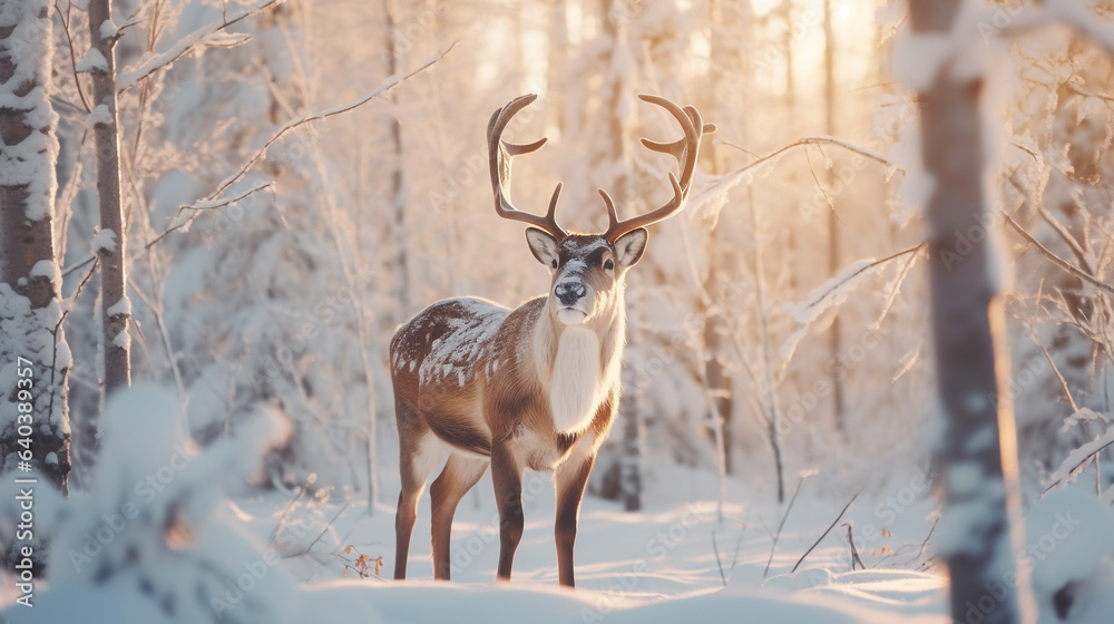 reindeer in winter forest made with generative AI reindeer in winter forest made with generative AI