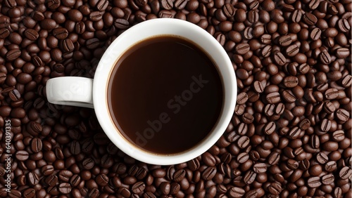 Cup of coffee over roasted coffee beans, Generative AI