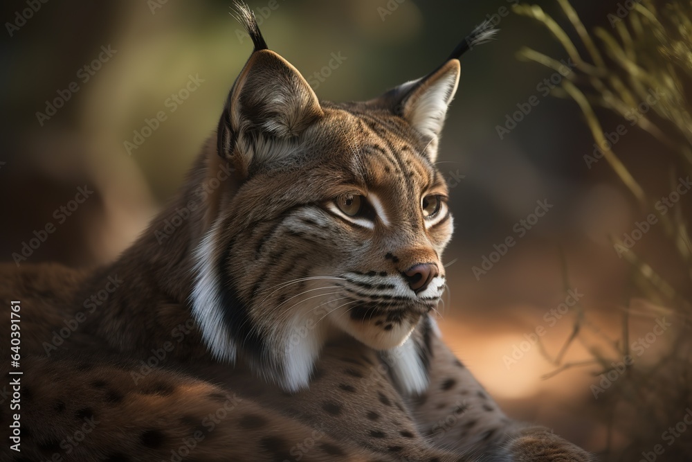 Iberian lynx portrait wild animal. Generated AI Iberian lynx portrait wild animal. Generated AI