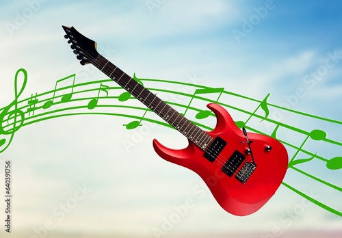 World Music concept, music guitar in sky