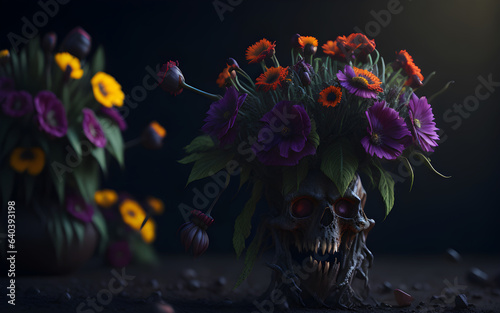 Skull full of plants