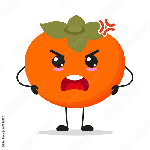 Cute angry persimmon character. Funny mad fruit cartoon emoticon in flat style. persimmon vector illustration