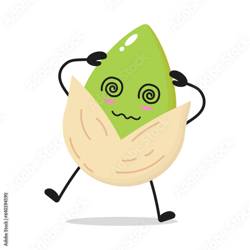Cute dizzy pistachio character. Funny confused fruit cartoon emoticon in flat style. pistachio emoji vector illustration