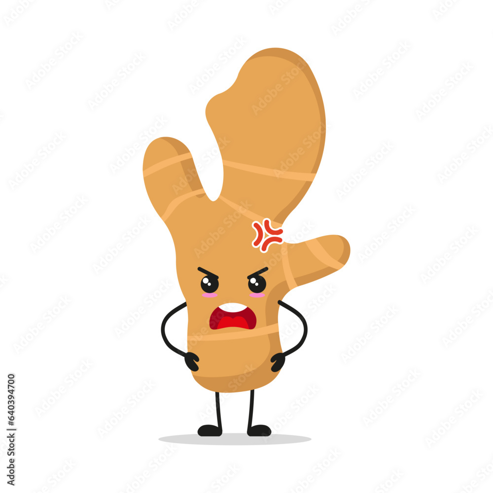 Cute angry ginger character. Funny mad food cartoon emoticon in flat