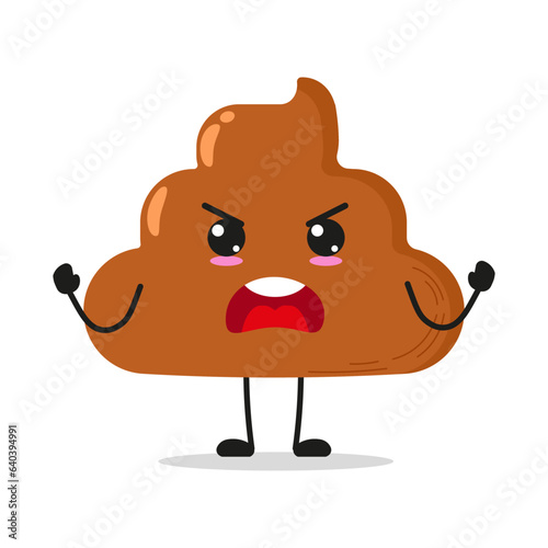 Cute furious poo character. Temperament stool cartoon emoticon in flat style. feces vector illustration