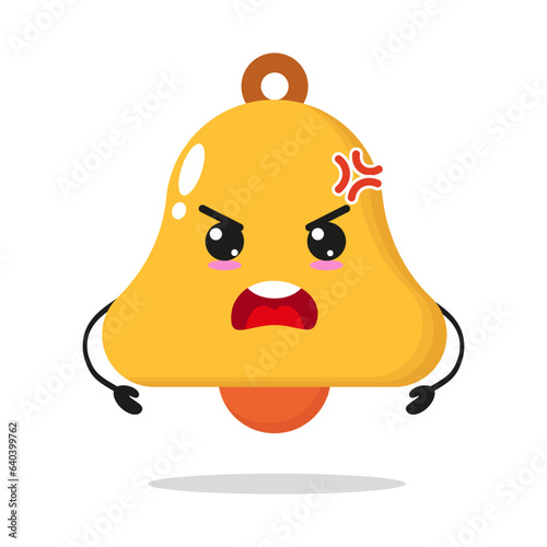 Cute angry bell character. Funny mad chime cartoon emoticon in flat style. bell vector illustration