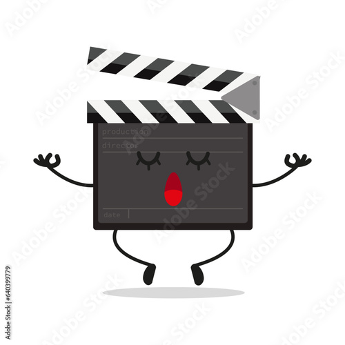 Cute relax clapper board character. Funny yoga slate board cartoon emoticon in flat style. clapper, board, slate meditation vector illustration