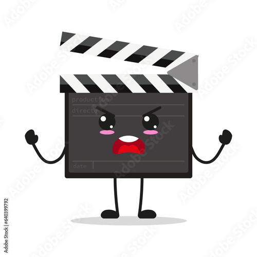 Cute furious clapper board character. Temperament slate board cartoon emoticon in flat style. clapper board vector illustration