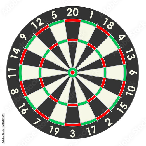 Empty dartboard, front view. 3D rendering isolated on transparent background