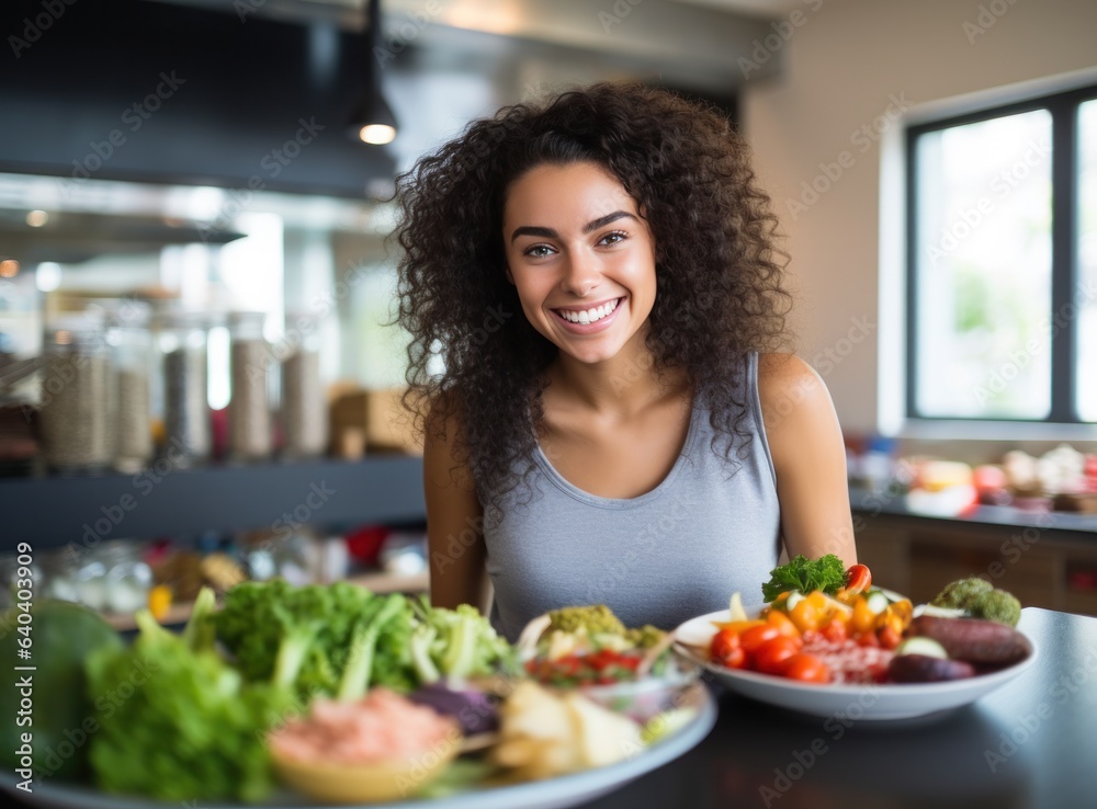 Beautiful girl with healthy food