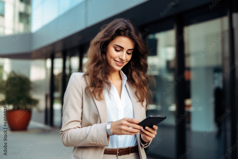 Young beautiful woman using smartphone in a city