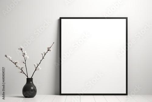 Black square white background wall art mockup