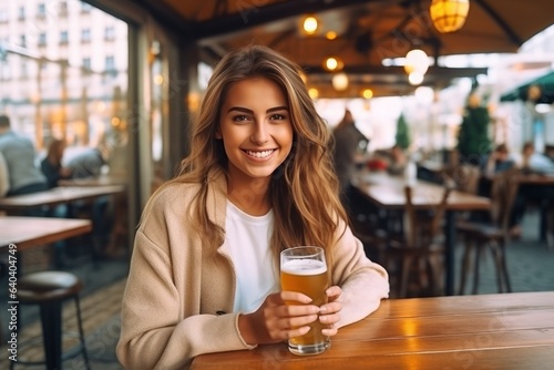 Beautiful girl with beer glass © olegganko