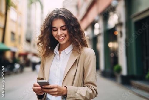 Young beautiful woman using smartphone in a city