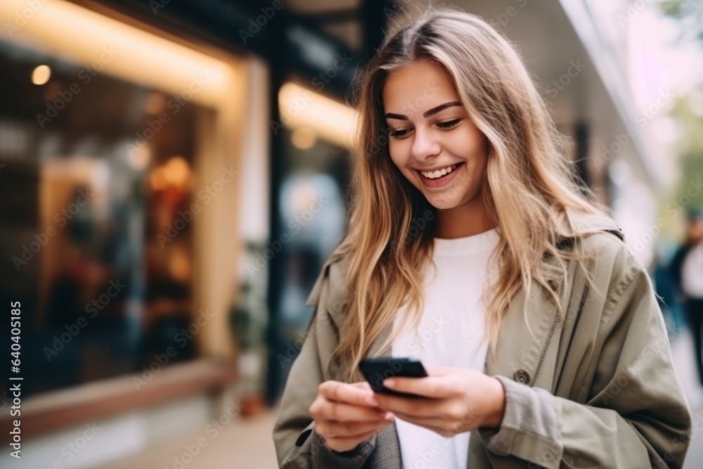Young beautiful woman using smartphone in a city Young beautiful woman using smartphone in a city