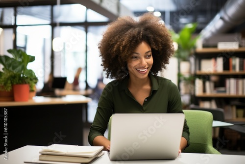 Women smiling and working at desk on laptop