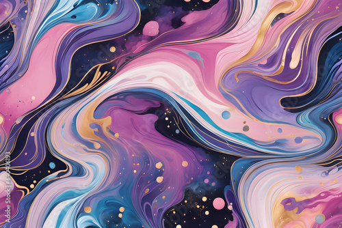 abstract pattern with flowers, An abstract marbling pattern that brings to mind the dance of galaxies and celestial wonder -Generative Ai