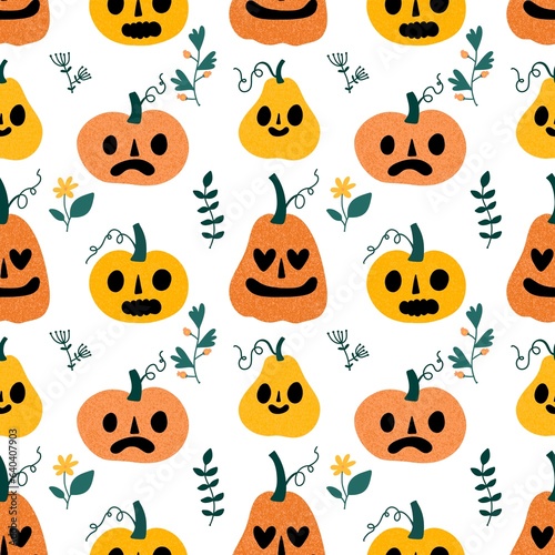 Halloween cartoon pumpkins seamless autumn pattern for festive packaging and wrapping paper and fabrics