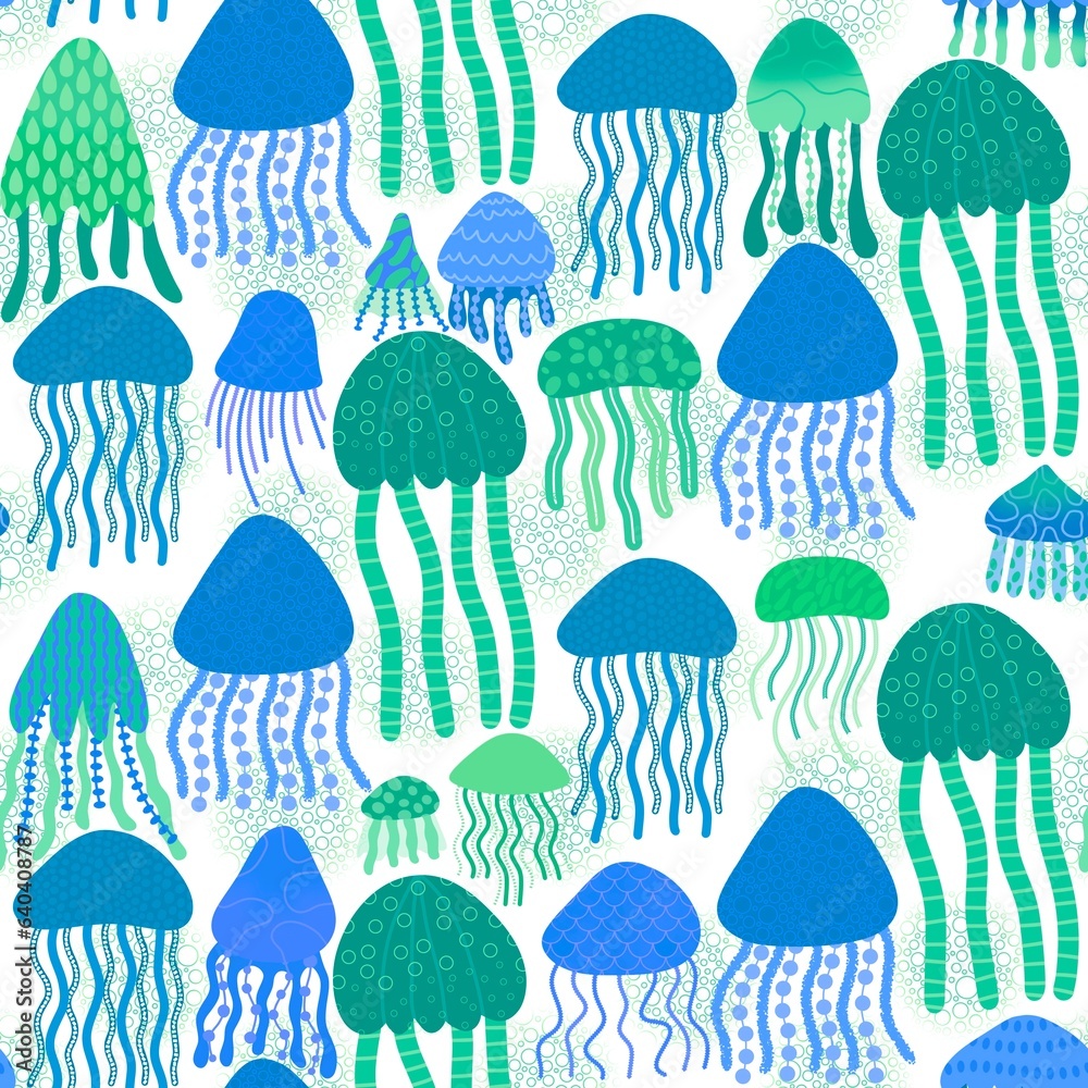 Summer cartoon animals seamless jellyfish pattern for fabrics and textiles and packaging and wrapping paper Summer cartoon animals seamless jellyfish pattern for fabrics and textiles and packaging and wrapping paper