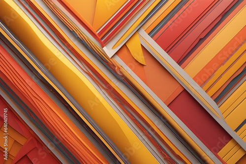 stack of colorful books  Diagonal lines  triangles  corners  and stripes form a dynamic yellow-orange-red abstract background with geometric shapes.