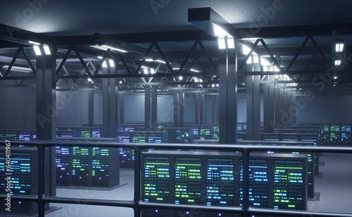 Data center equipment designed to accommodate modular rackmounted blade servers, networking equipment, and storage arrays. Supercomputers tasked with solving complex operations, 3D render animation